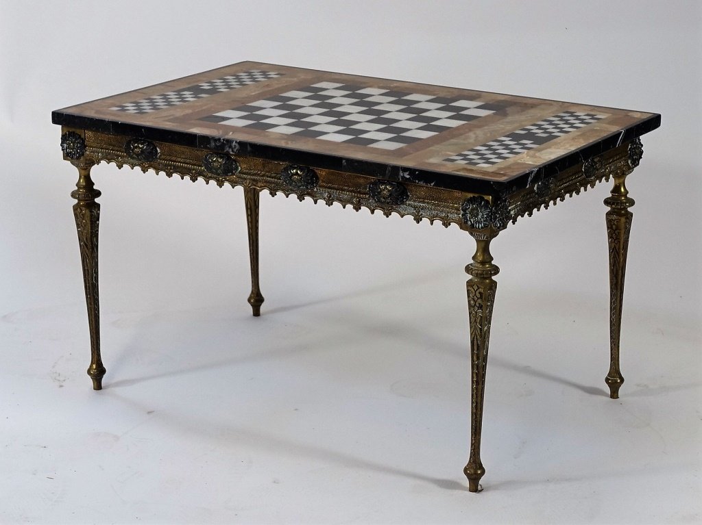Antique Italian Pietra Dura Bronze Game Table (1 of 6)