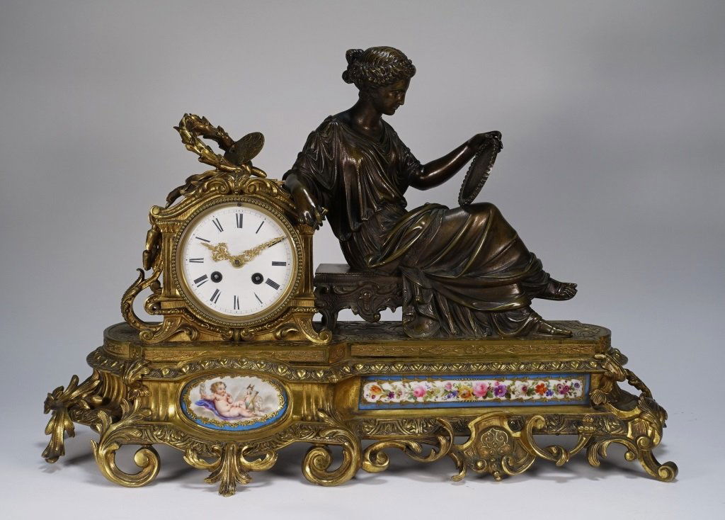 Antique French Gilt Bronze Porcelain Figural Clock (1 of 10)