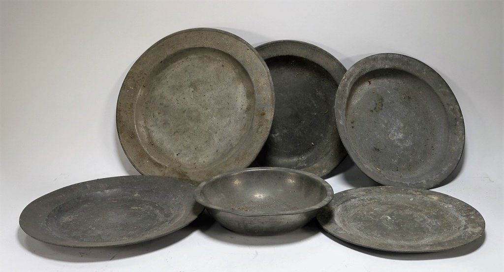 Lot of 6 English 18-19C Pewter Chargers Bowl (1 of 6)