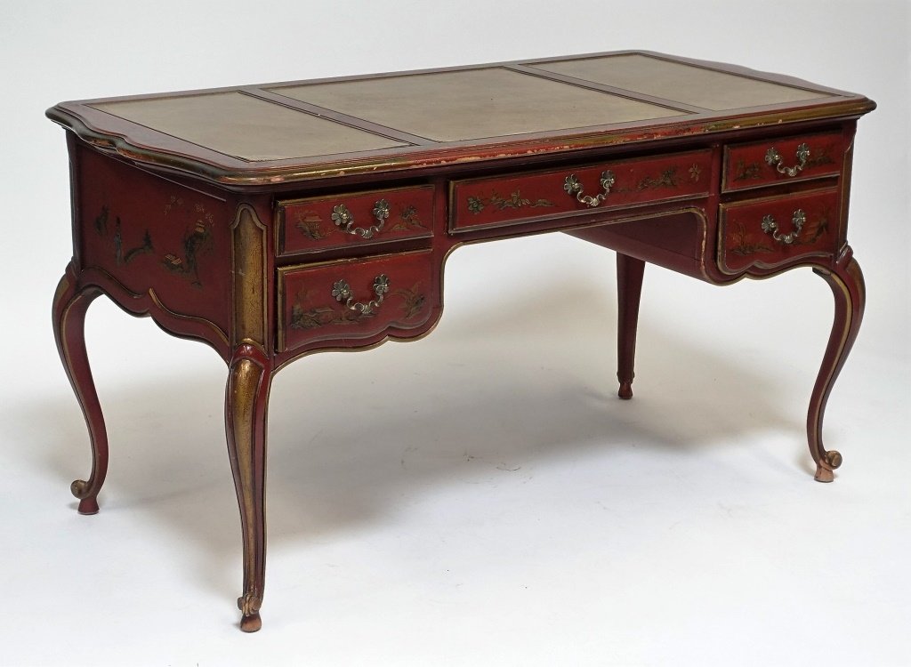 American Drexel Chinoiserie Red Lacquer Desk (1 of 8)