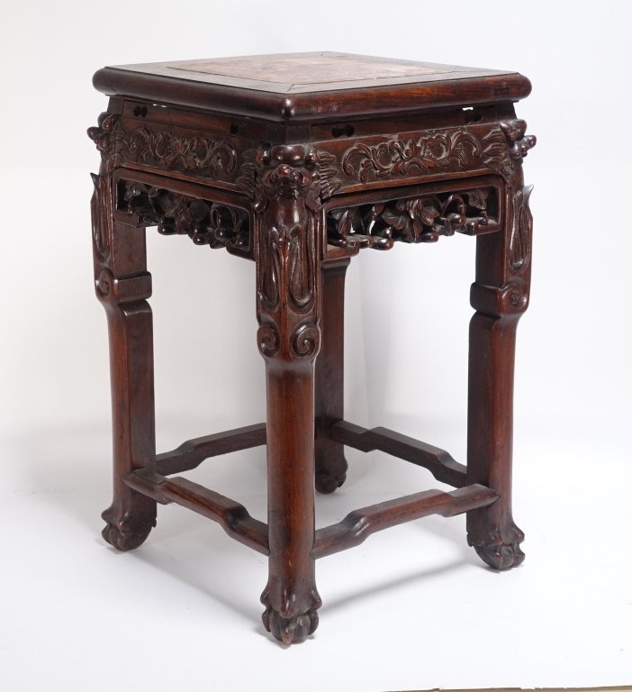 Chinese Carved Hardwood Hongmu & Marble Stand (1 of 6)