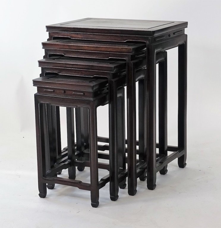 Set of 4 Chinese Hardwood Stacking Nesting Tables (1 of 5)