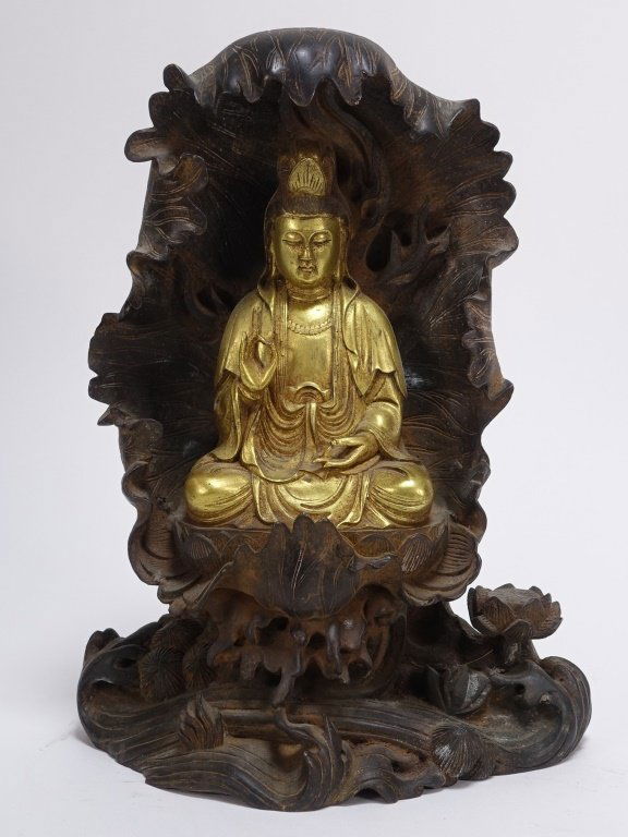 Chinese Gilt Bronze Seated Buddha in Dhyanasana (1 of 5)
