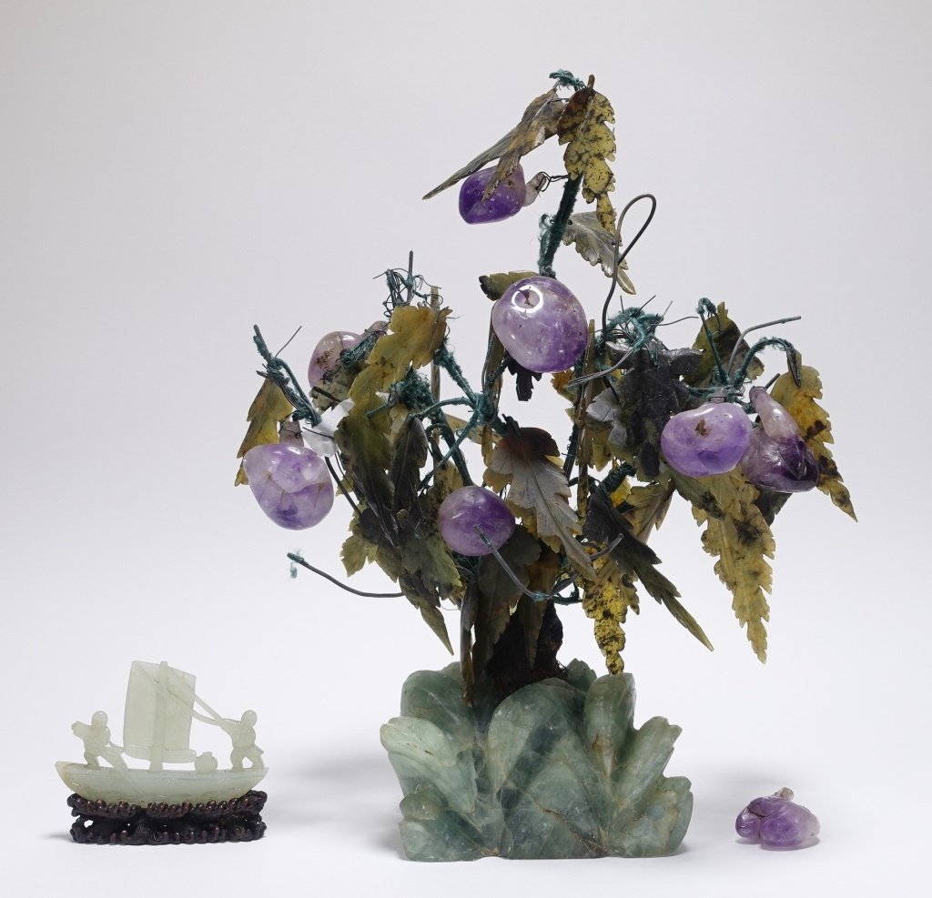 Chinese Hardstone Jade Tree & Boat Sculpture (1 of 9)