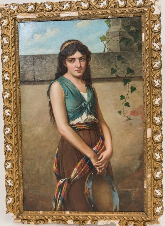 LG Signed Italian Mazzoni Painting Tambourine Girl (1 of 6)