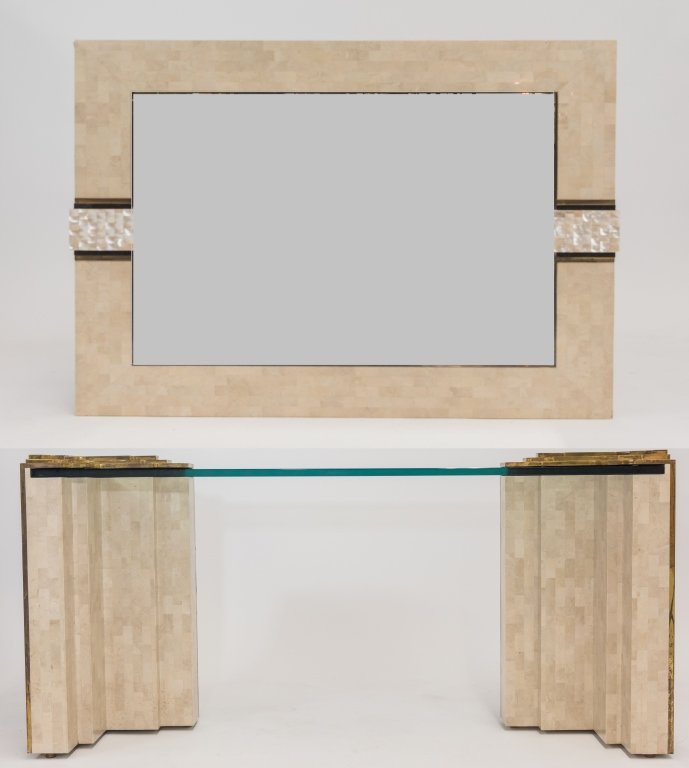 Italian Travertine Glass Console Table w Mirror (1 of 5)