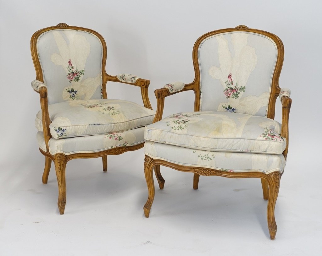 PR French Louis XV Style Upholstered Arm Chairs (1 of 4)