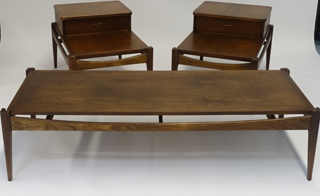 Basset Furniture Walnut & Brass Coffee End Tables (1 of 6)