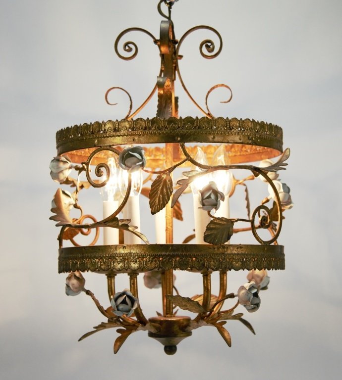 Vintage Italian Tole Porcelain Floral Chandelier (1 of 4)