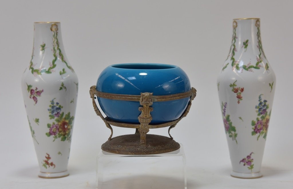 French Paul Milet Sevres Porcelain Gilt Brass Bowl (1 of 8)