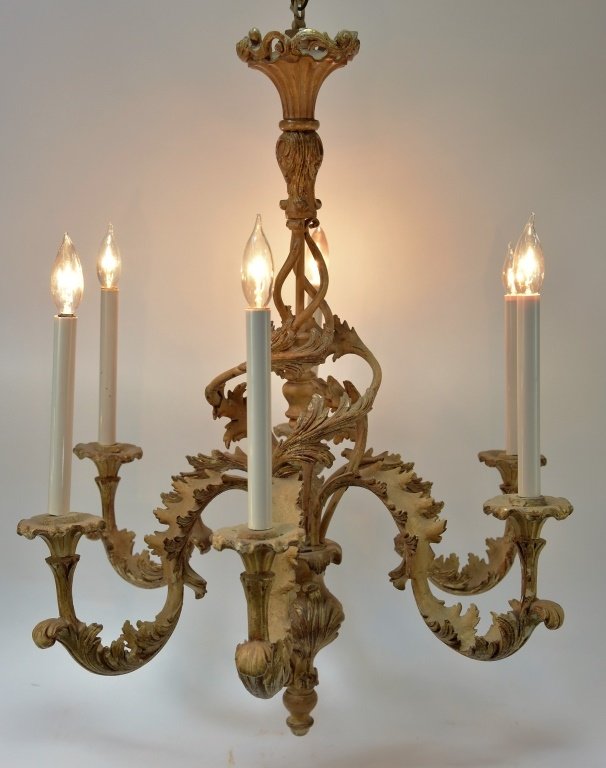 Modern French Rococo Style Carved Wood Chandelier (1 of 5)