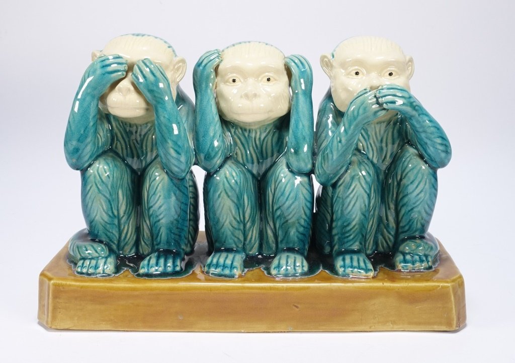 Majolica See Hear Speak No Evil Wise Monkey Figure (1 of 4)