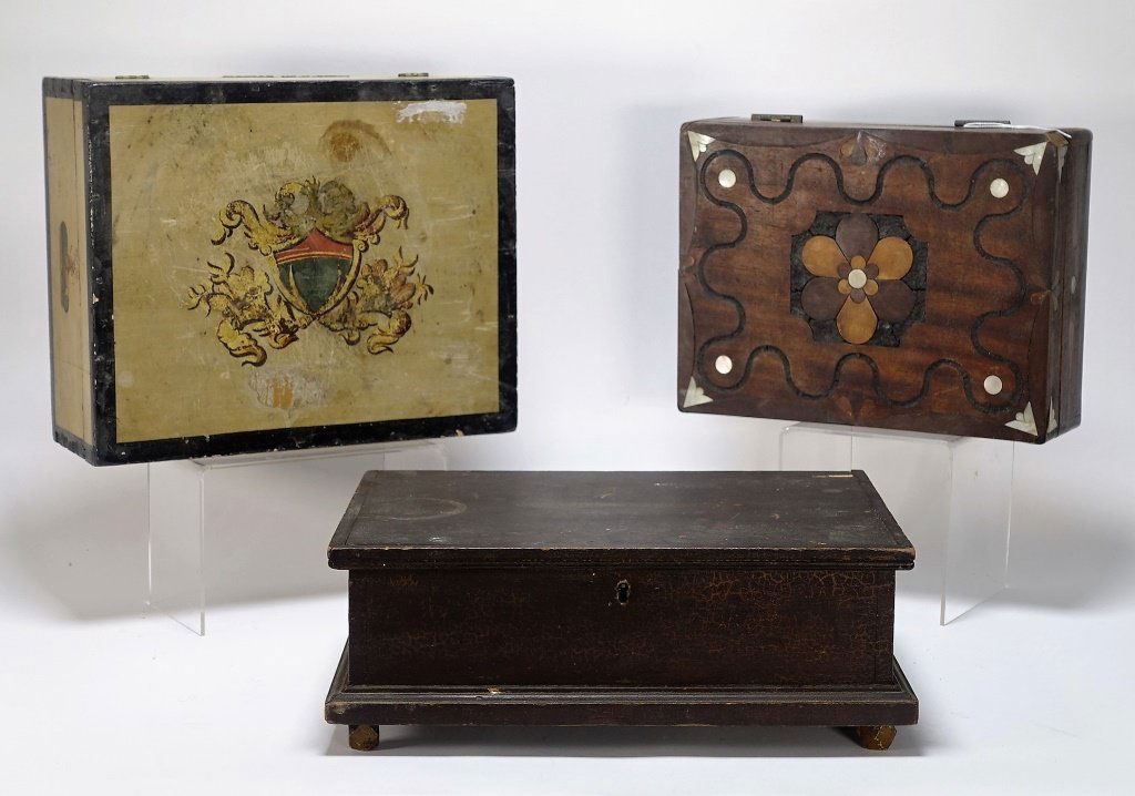 3 Primitive Polychrome Inlaid Storage Boxes (1 of 9)