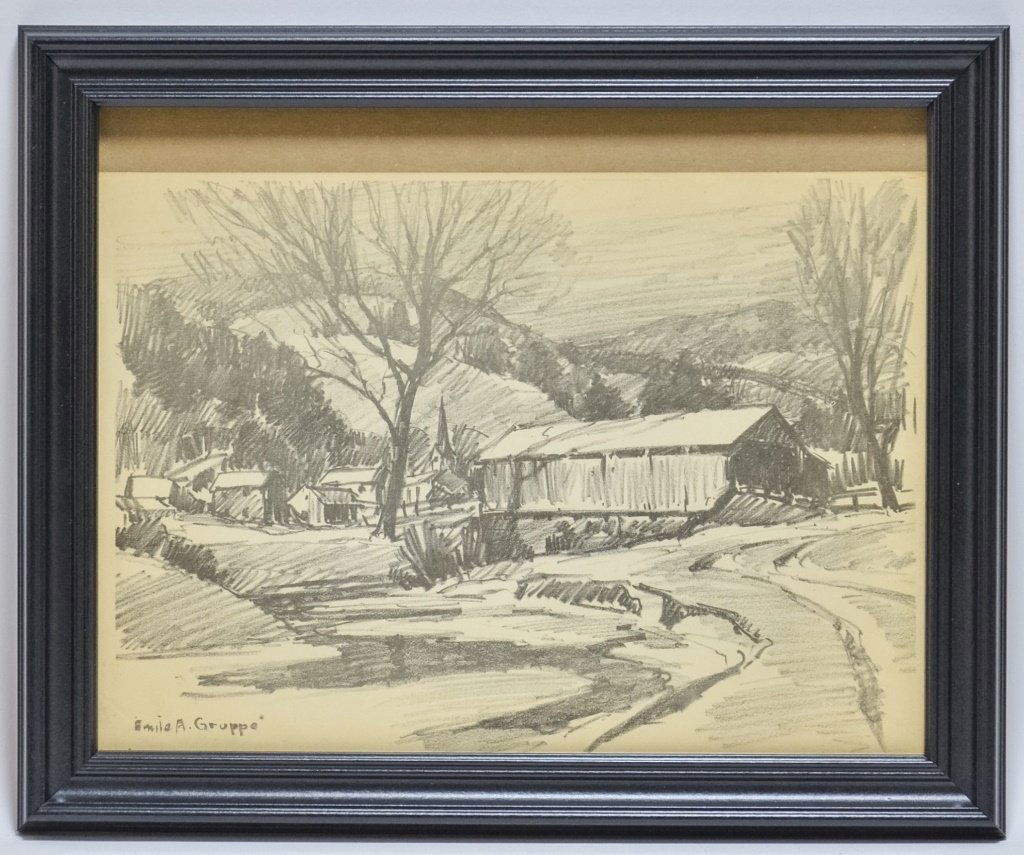 Emile Gruppe Charcoal Drawing of Covered Bridge (1 of 5)