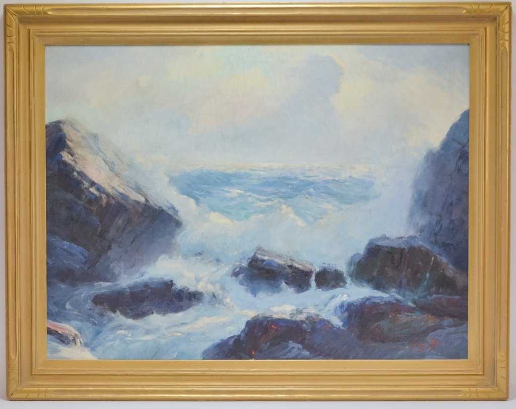 Fred Pye Rocky Crashing Wave Seascape Oil Painting (1 of 6)