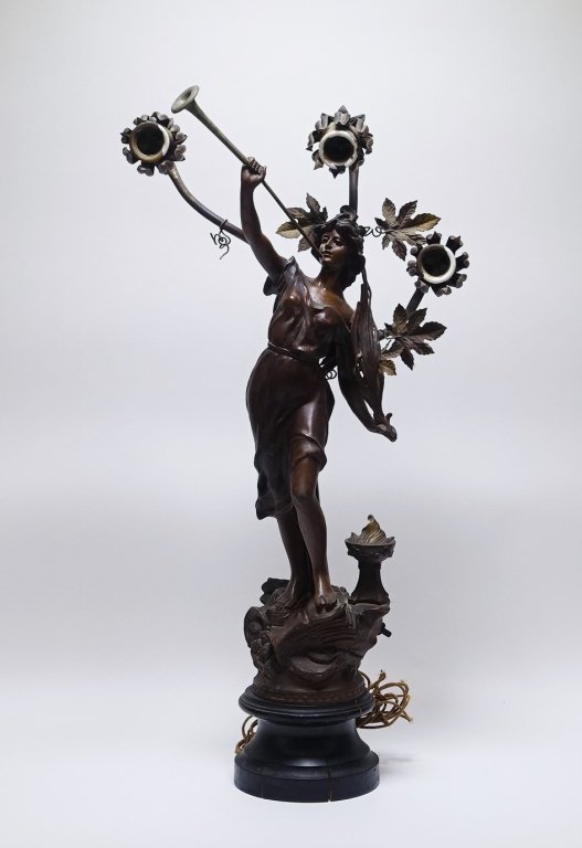 French Art Nouveau Patinated Newel Post Lamp (1 of 10)