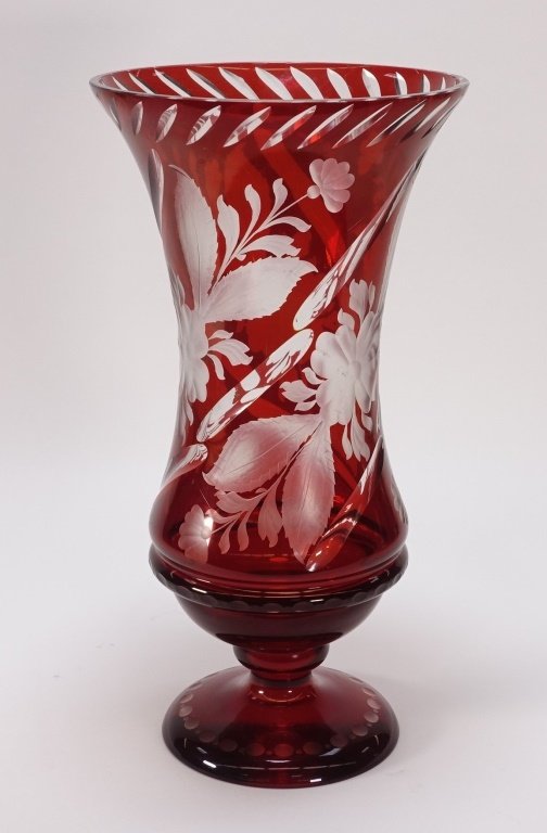 Large Czech Bohemian Ruby Flash Cut Glass Vase (1 of 6)