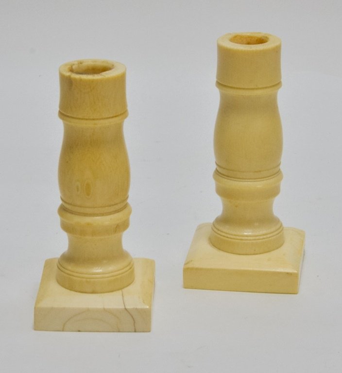 Pr. Antique 19C. Carved Ivory Candlesticks (1 of 7)