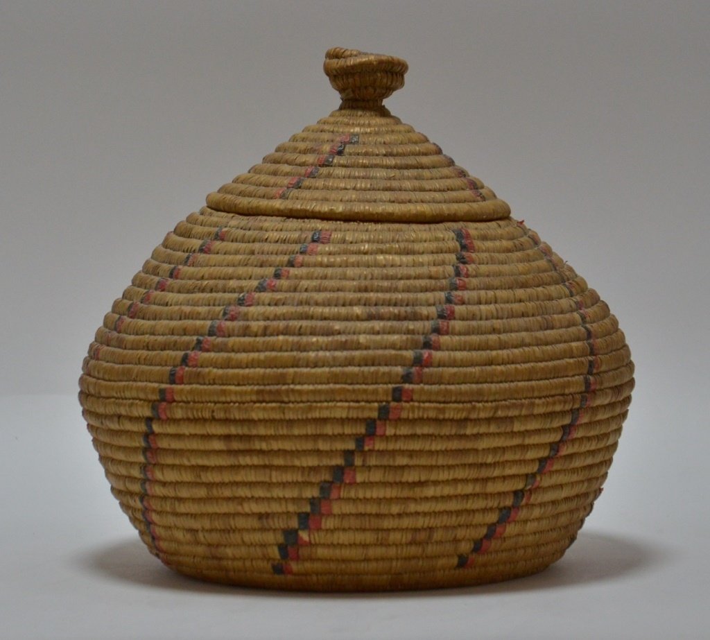 19C Yupik Eskimo Grass Coil & Dyed Seal Gut Basket (1 of 5)