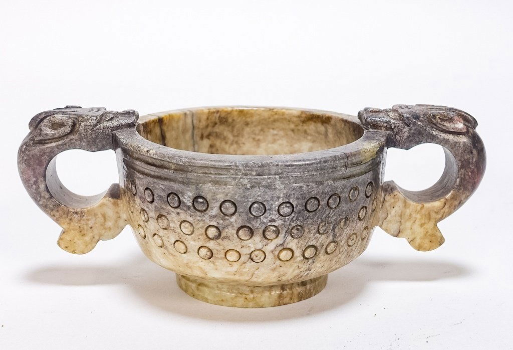 Chinese Carved Jade Archaistic Dragon Handle Cup (1 of 7)