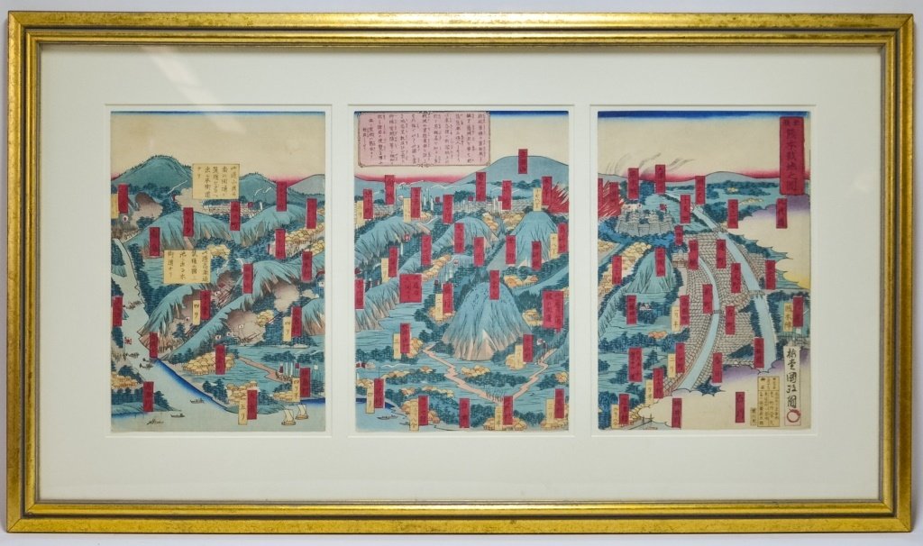 Japanese Utagawa Kunimasa Woodblock Map Tryptych (1 of 8)