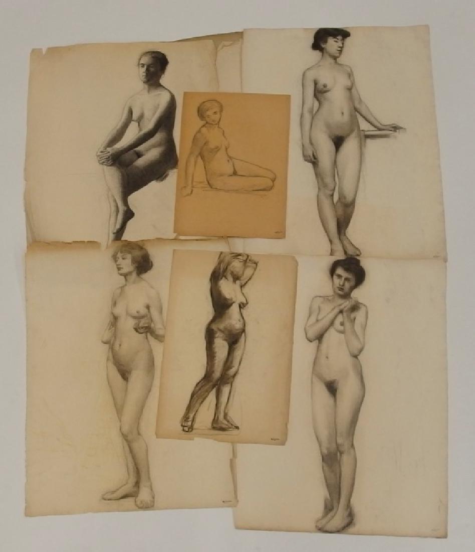 Robert H. Logan Collection of Nude Female Drawings: UNITED STATES, 1875-1942A collection of eight female nude drawings by Massachusetts artist Robert Henry Logan. The drawings depict nude women in various standing and seated positions. All works are ei