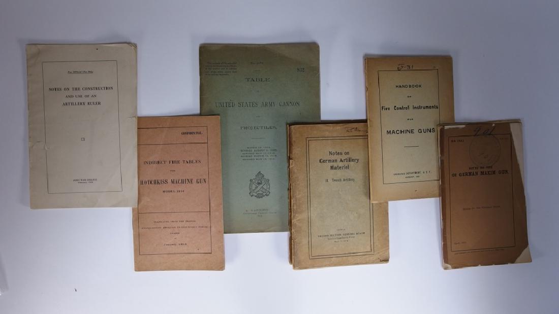 6 WWI Period Machine Gun Instruction Booklets: UNITED STATES, WWI ERASix World War I era machine gun instruction booklets. The paperback collection includes booklets about United States Canon and Projectiles, the German Maxim Gun, German Trench Ar