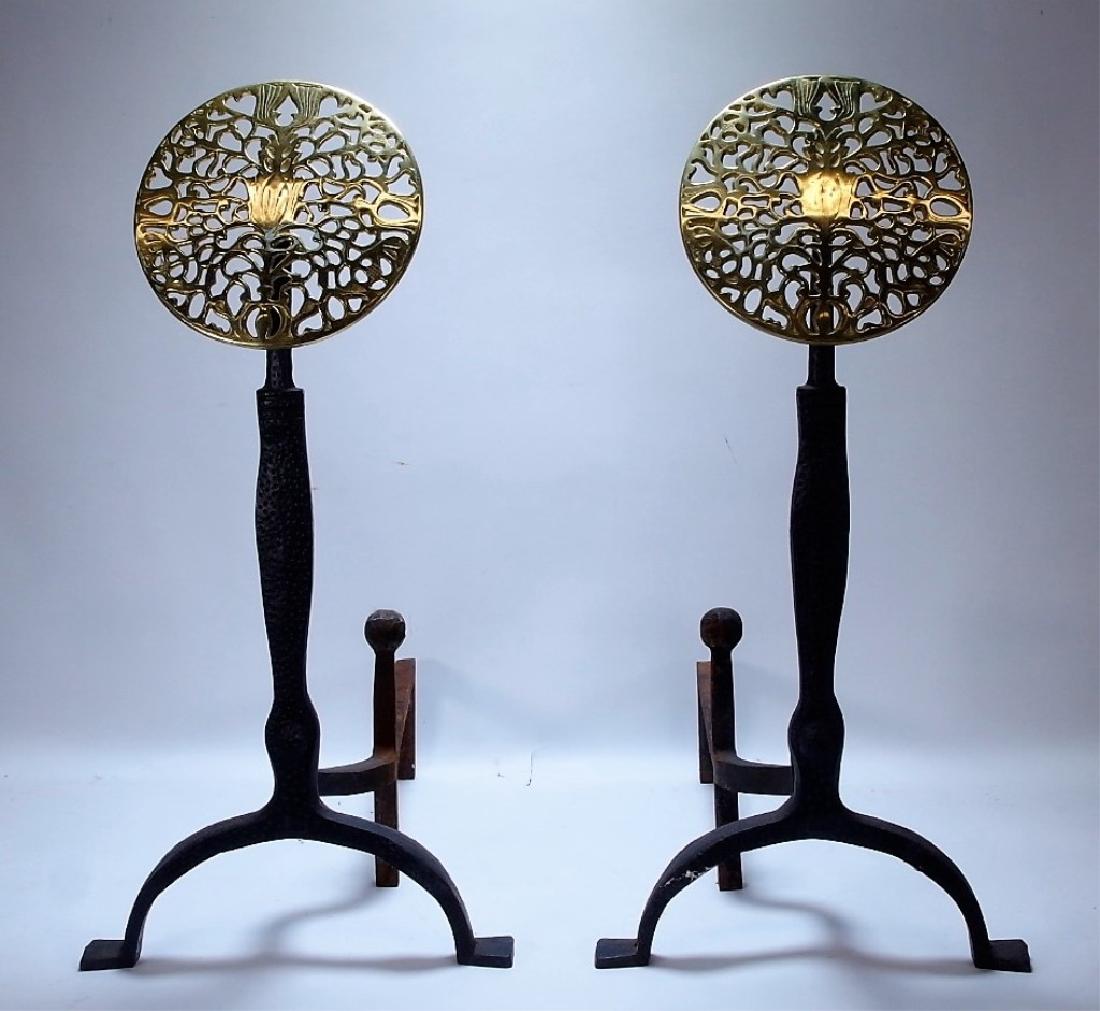 PR European Thistle & Rose Cast Iron Brass Andiron (1 of 5)