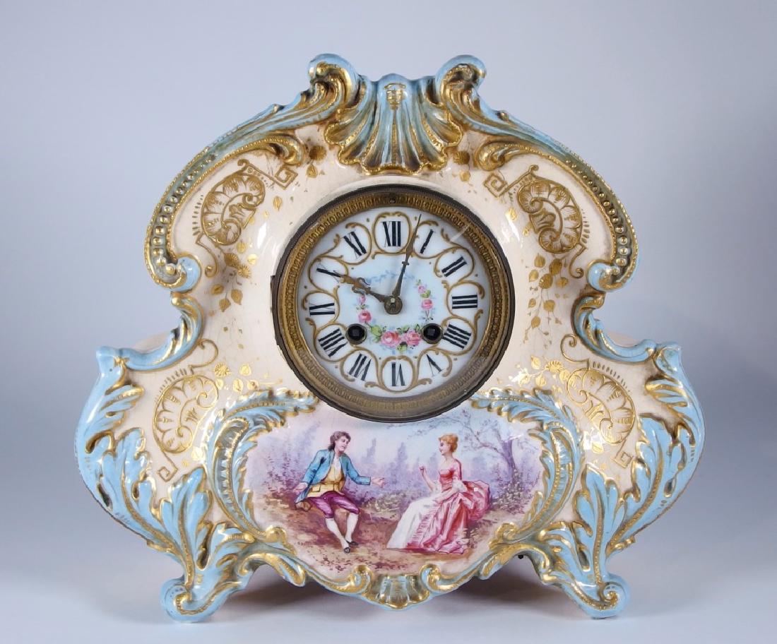 French Japy FrÃ¨res Porcelain 8 Day Mantle Clock (1 of 7)