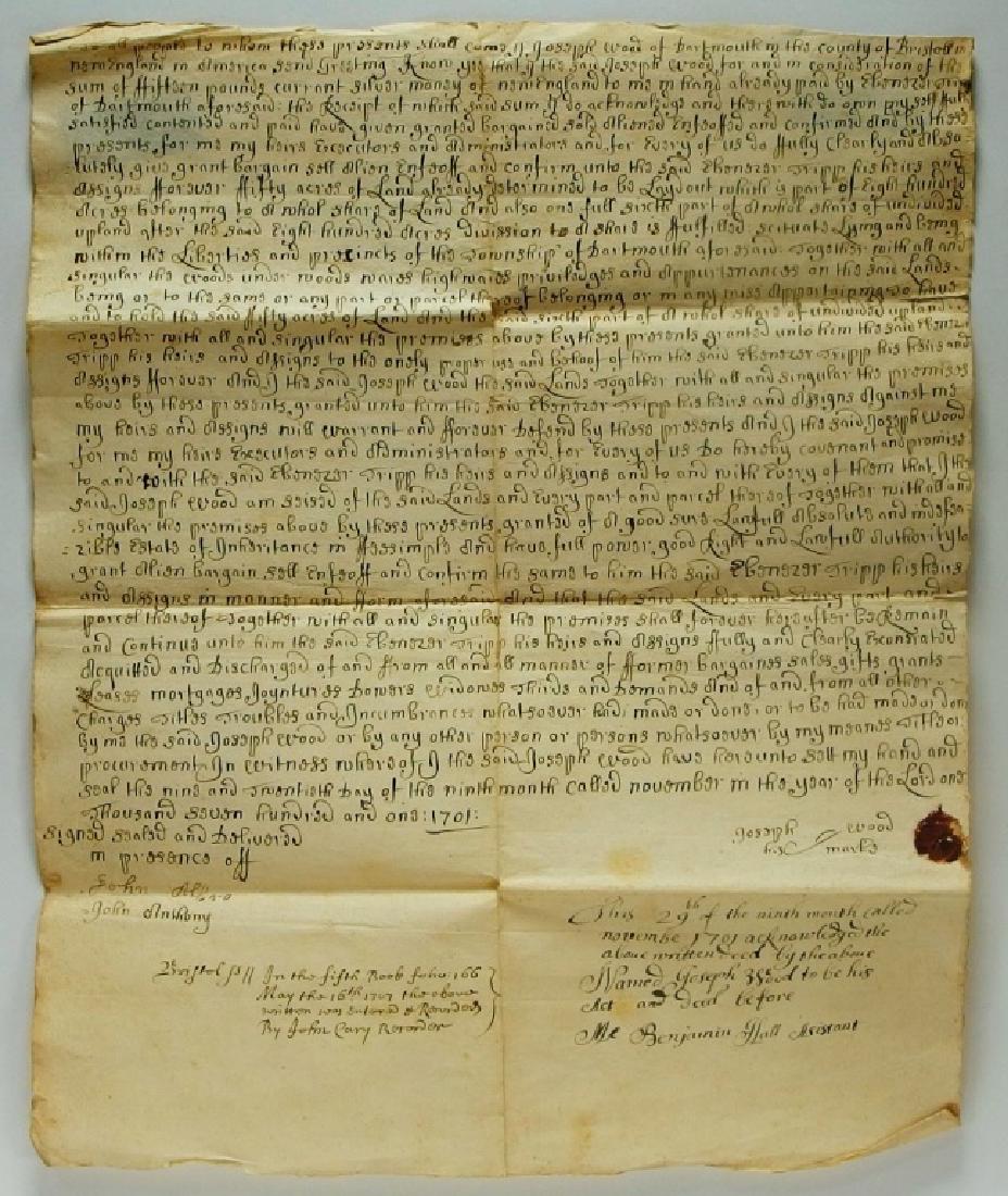 1701 Massachusetts Land Deed by Joseph Wood (1 of 4)