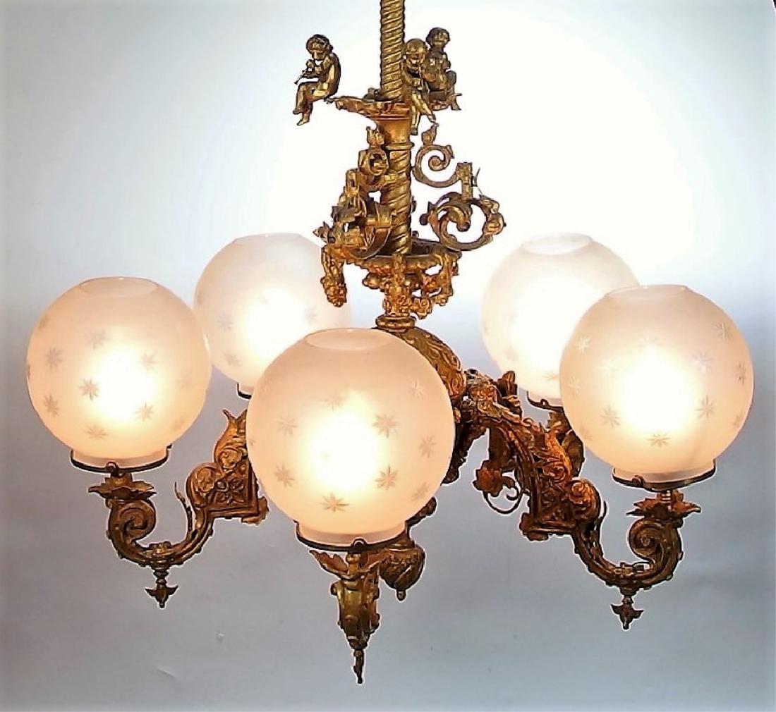 Italian Gold Gilt Bronze Five Arm Chandelier (1 of 8)