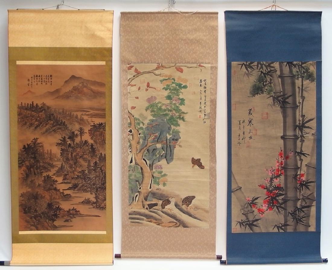 3 Chinese and Asian Landscape Foliate Bird Scrolls (1 of 9)