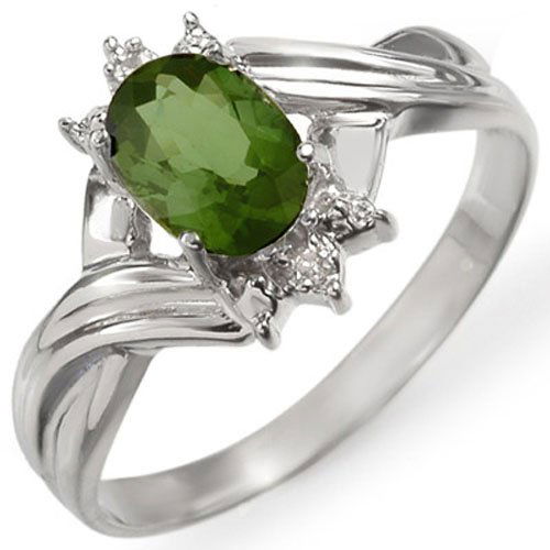 Genuine 0.79 ctw Green Tourmaline & Diamond Ring 10K (1 of 2)
