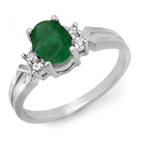 Natural 0.87 ctw Emerald & Diamond Ring 18K White Gold (1 of 2)