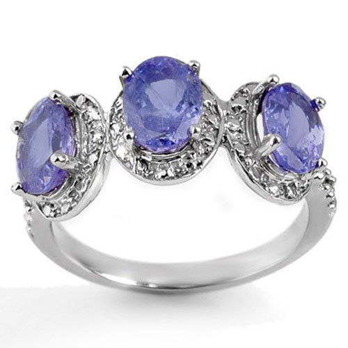 3.08 ctw Tanzanite & Diamond Ring 10K White Gold - (1 of 2)