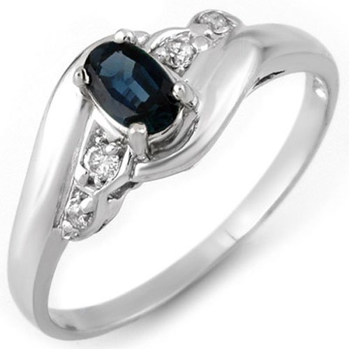 0.42 ctw Blue Sapphire & Diamond Ring 14K White Gold - (1 of 2)
