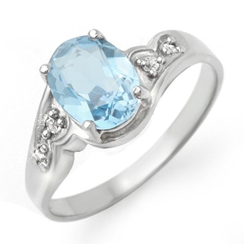 1.26 ctw Blue Topaz & Diamond Ring 18K White Gold - (1 of 2)