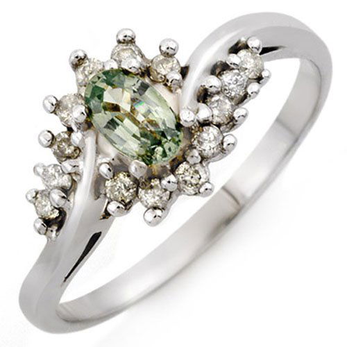Natural 0.55 ctw Green Sapphire & Diamond Ring 10K (1 of 2)
