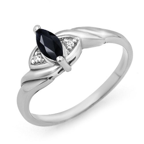 Natural 0.26 ctw Blue Sapphire & Diamond Ring 18K White (1 of 2)