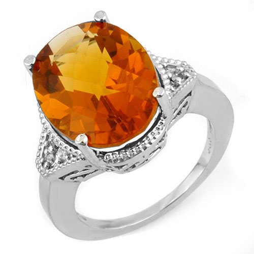 Natural 11.18 ctw Citrine & Diamond Ring 14K White Gold (1 of 2)