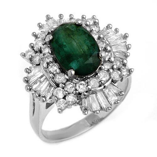 Genuine 3.90 ctw Emerald & Diamond Ring 18K White Gold (1 of 2)