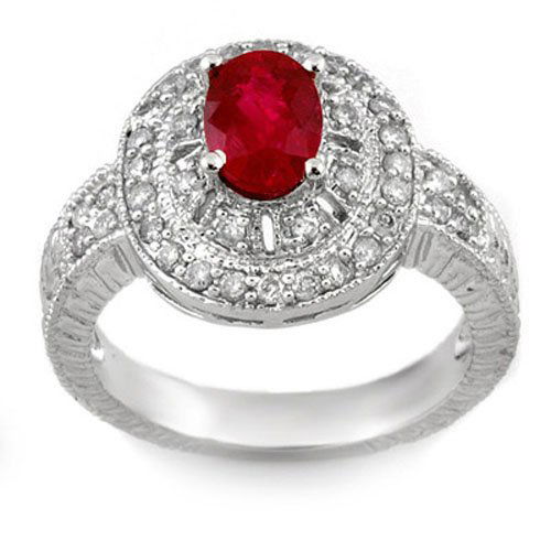 Genuine 1.93 ctw Ruby & Diamond Ring 14K White Gold - (1 of 2)