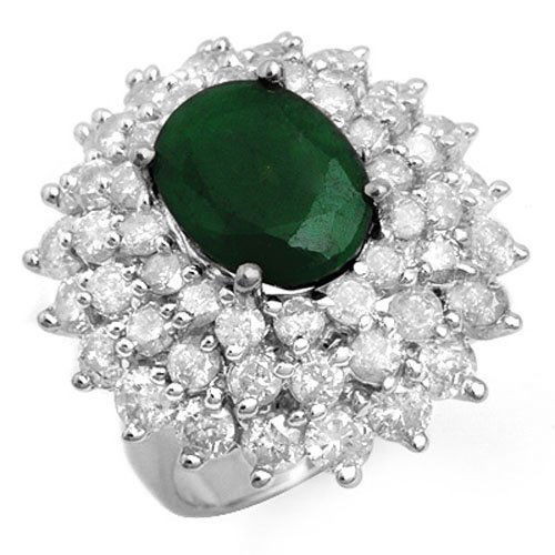 Natural 10.02 ctw Emerald & Diamond Ring 18K White Gold (1 of 2)