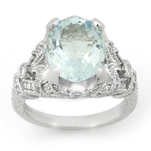 Natural 6.10 ctw Aquamarine & Diamond Ring 14K White (1 of 2)