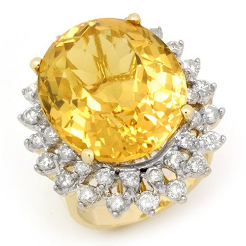Natural 20.0 ctw Citrine & Diamond Ring 14K Yellow Gold (1 of 2)