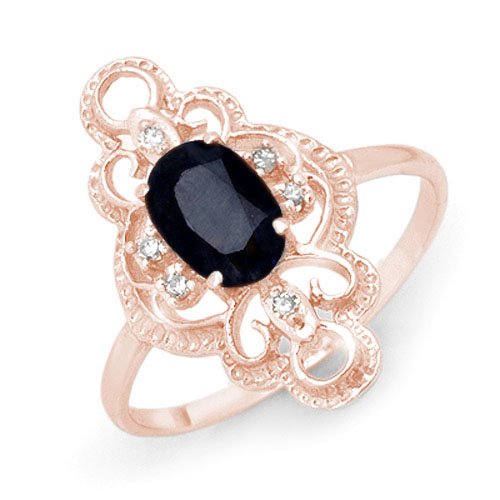 Natural 1.10 ctw Blue Sapphire & Diamond Ring 10K Rose (1 of 2)
