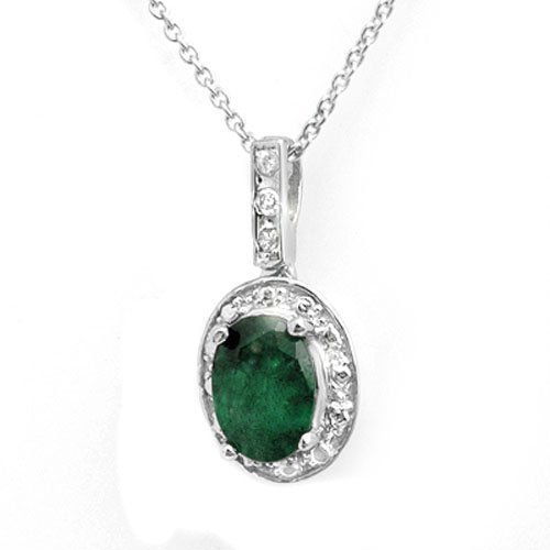 Natural 1.02 ctw Emerald & Diamond Pendant 18K White (1 of 2)