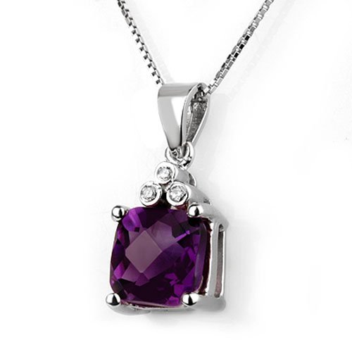 3.06 ctw Amethyst & Diamond Necklace 10K White Gold - (1 of 2)