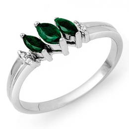 0.29 ctw Emerald & Diamond Ring 18K White Gold -