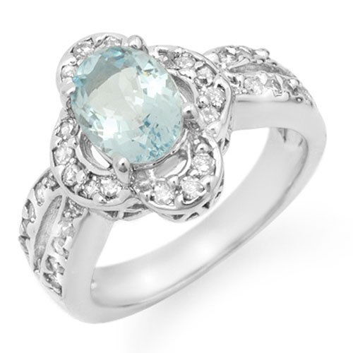 Genuine 2.60 ctw Aquamarine & Diamond Ring 14K White (1 of 2)